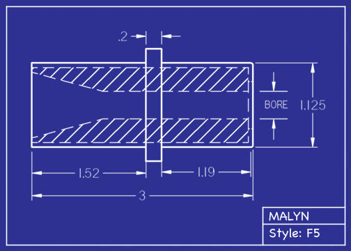 Boron Carbide Sandblasting Nozzle:  F5 Straight Bore Mid Flange, OAL: 3.0" You Pick Bore Size