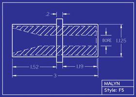 Boron Carbide Sandblasting Nozzle:  F5 Straight Bore Mid Flange, OAL: 3.0" You Pick Bore Size